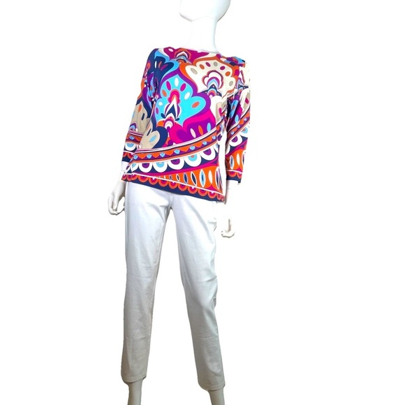 J McLaughlin Catalina Cloth Top Blouse Womens Sz M Retro Paisley Boat Neck Vacay - Picture 3 of 15